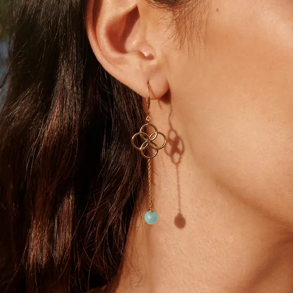 Leaf Jewelry Ohrhänger Clover Charm, Aqua Chalzedon, 18 K Gelbgold vergoldet Im Verkauf
