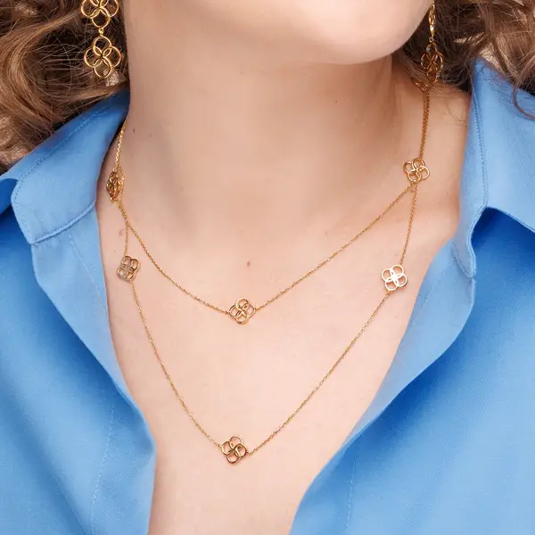 Leaf Jewelry Lange Halskette Clover Charm, 18 K Gelbgold vergoldet Rabatte dieses Monats