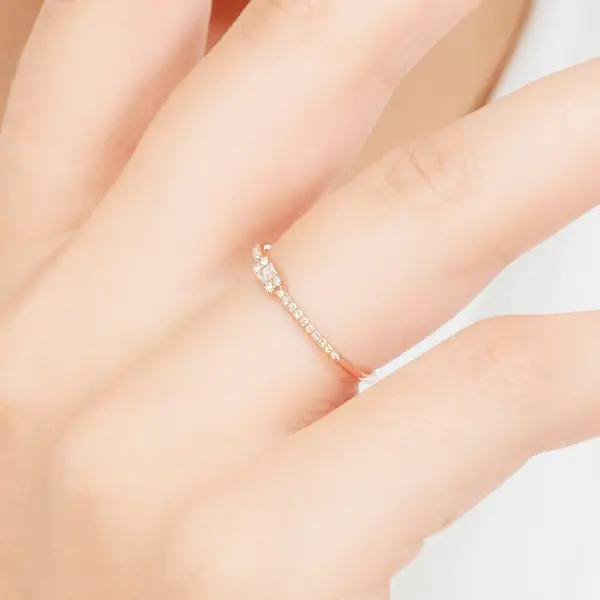Leaf Jewelry Ring mit Diamanten, Tiny Baguette, 14K Rosegold Online