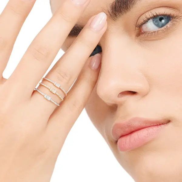 Leaf Jewelry Ring mit Diamanten, Tiny Baguette, 14K Rosegold Online