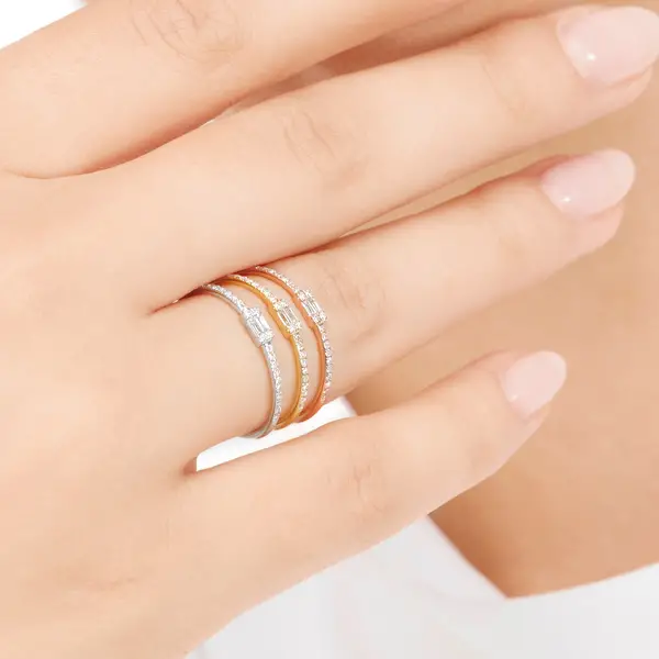 Leaf Jewelry Ring mit Diamanten, Tiny Baguette, 14K Rosegold Online