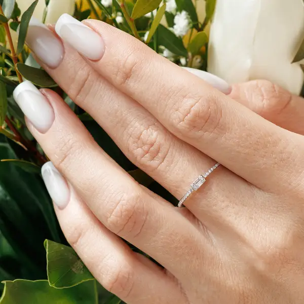 Leaf Jewelry Ring mit Diamanten, Tiny Baguette, 14K Rosegold Online