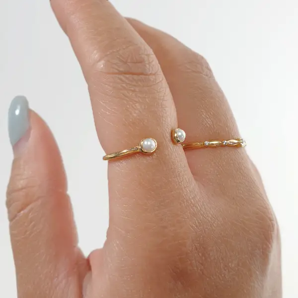 Leaf Jewelry Silber Open Ring, Perle, Rosegold Angebote
