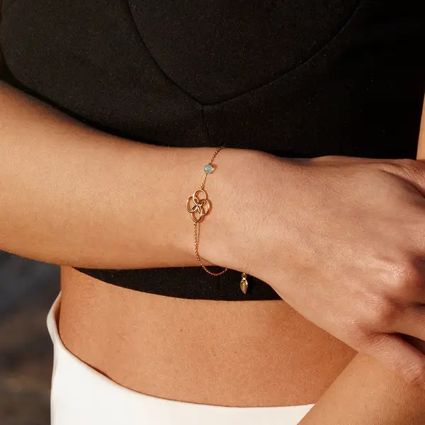 Leaf Jewelry Armkette Clover Charm, Aqua Chalzedon, 925 Sterlingsilber Kostenloser Versand