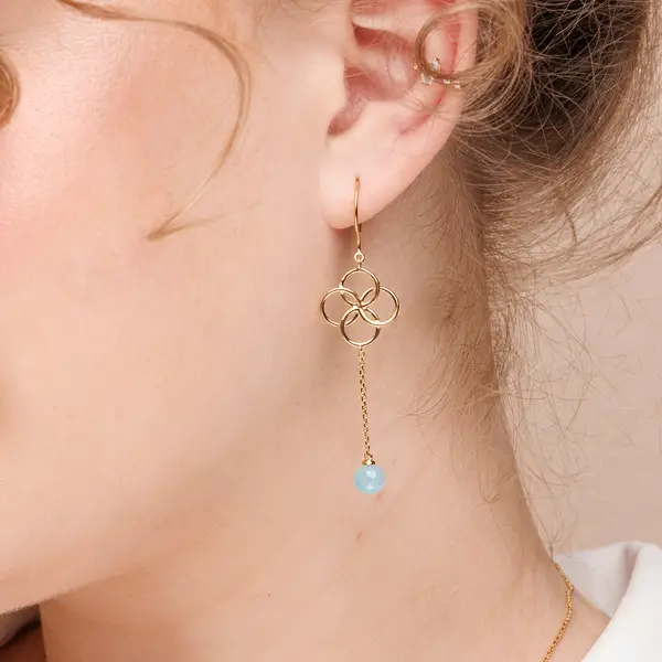 Leaf Jewelry Ohrhänger Clover Charm, Aqua Chalzedon, 925 Sterlingsilber Fabrikpreis