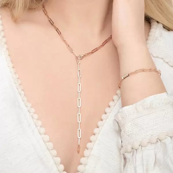 Leaf Jewelry Y-Halskette Square, 52cm, 18 K Rosegold vergoldet Großer Ausverkauf