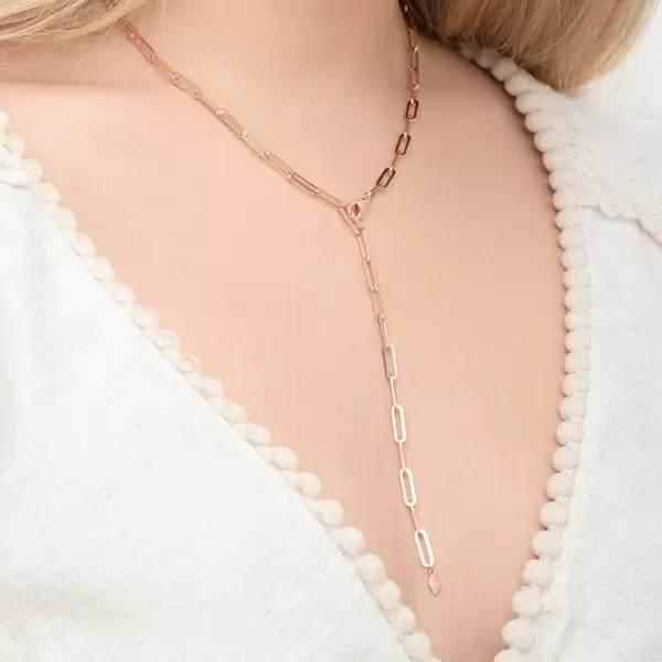Leaf Jewelry Y-Halskette Square, 52cm, 18 K Rosegold vergoldet Großer Ausverkauf