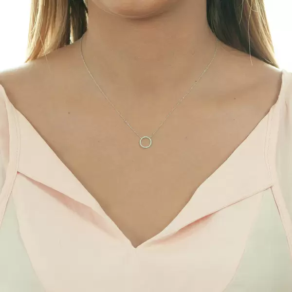 Leaf Jewelry Halskette Circle mit Diamanten, 18 K Weissgold Schlussverkauf