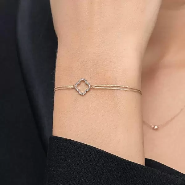 Leaf Jewelry Glückarmband Kleeblatt mit Diamanten, 18 K Rosegold, Beige Günstiger Verkauf
