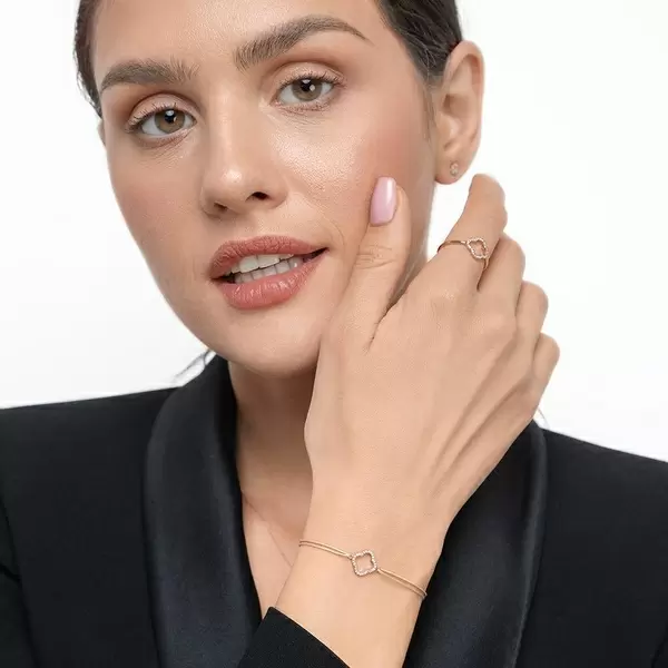 Leaf Jewelry Glückarmband Kleeblatt mit Diamanten, 18 K Rosegold, Beige Günstiger Verkauf