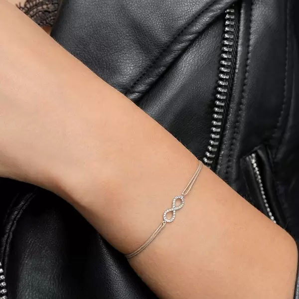 Leaf Jewelry Glücksbändchen Infinity mit Diamanten, 18 K Weißgold, Beige Limitierter Zeitrabatt