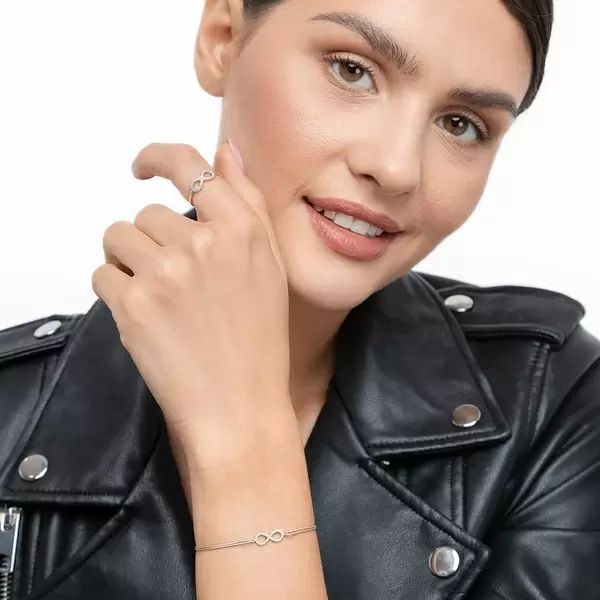 Leaf Jewelry Glücksbändchen Infinity mit Diamanten, 18 K Weißgold, Beige Limitierter Zeitrabatt