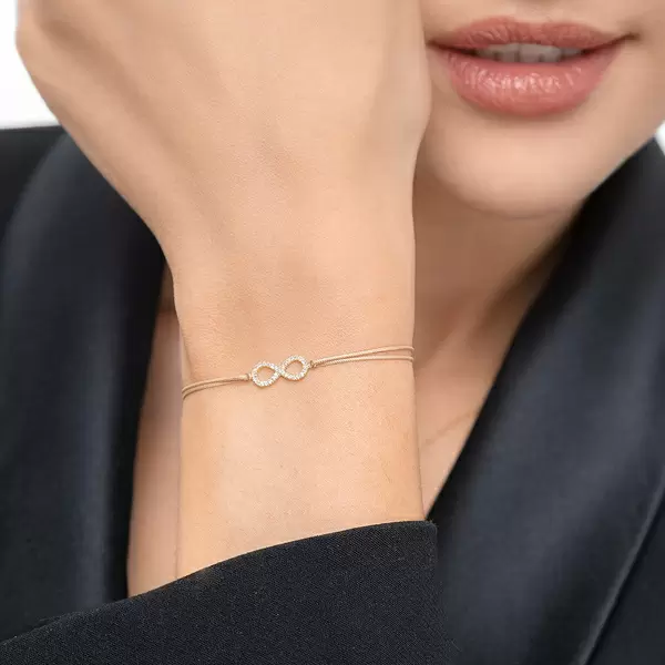 Leaf Jewelry Glücksbändchen Infinity mit Diamanten, 18 K Weißgold, Beige Limitierter Zeitrabatt
