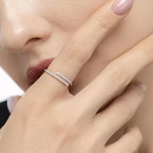 Leaf Jewelry Ring Open mit Diamanten, 18 K Weissgold, Gr.52 Fabrik Onlineshop