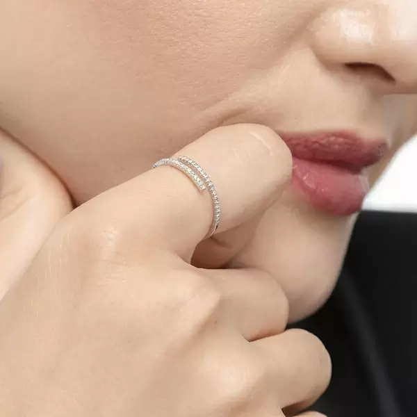 Leaf Jewelry Ring Open mit Diamanten, 18 K Weissgold, Gr.52 Fabrik Onlineshop