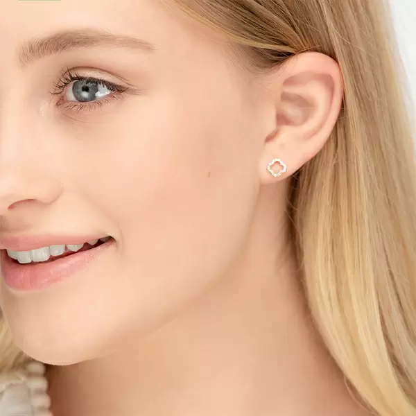 Leaf Jewelry Ohrstecker Clover mit Diamanten, 18 K Rosegold Versandkostenfrei
