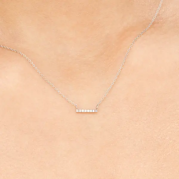 Leaf Jewelry Halskette Horizontal Bar, Diamant, 14 K Weißgold Flash Sale
