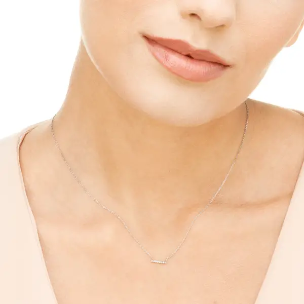 Leaf Jewelry Halskette Horizontal Bar, Diamant, 14 K Weißgold Flash Sale