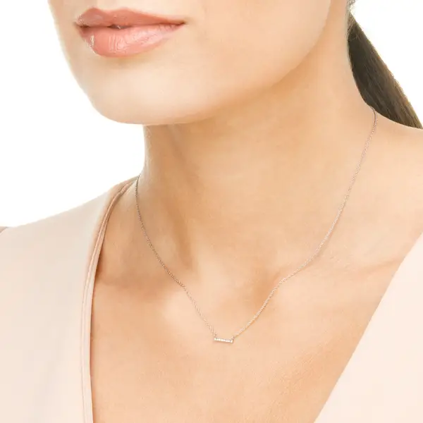 Leaf Jewelry Halskette Horizontal Bar, Diamant, 14 K Weißgold Flash Sale