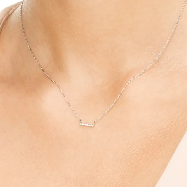 Leaf Jewelry Halskette Horizontal Bar, Diamant, 14 K Weißgold Flash Sale