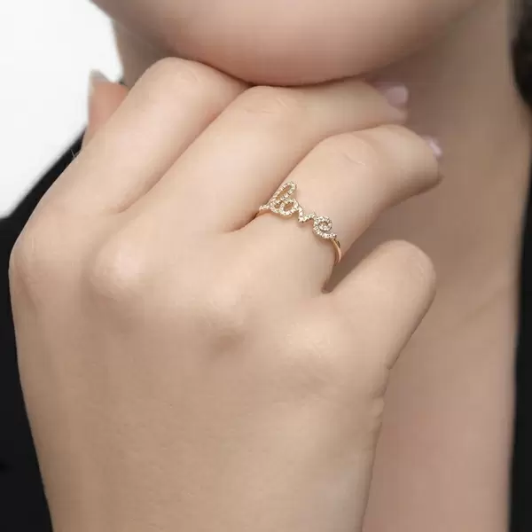 Leaf Jewelry Ring Love 18K Gelbgold mit Diamanten Muttertagsangebot