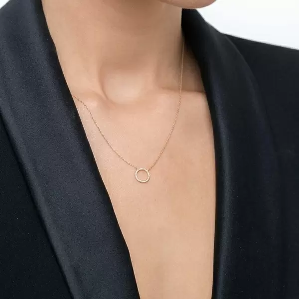 Leaf Jewelry Halskette Circle mit Diamanten, 18 K Gelbgold Vatertagsangebot