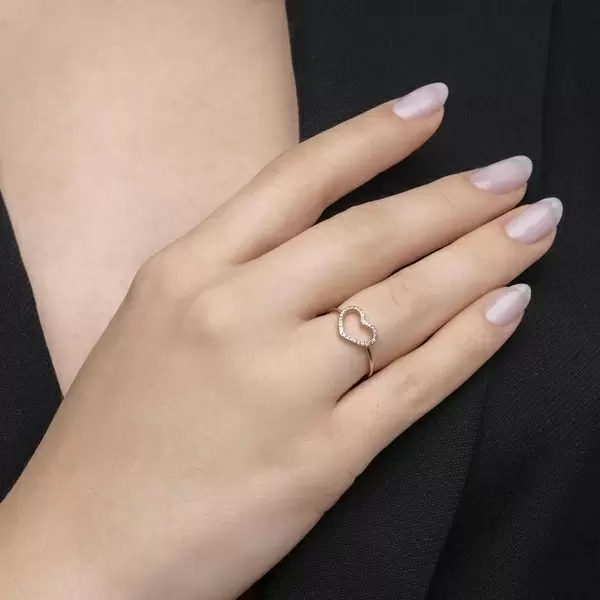 Leaf Jewelry Ring Herz mit Diamanten, 18 K Rosegold Jubiläumsangebot