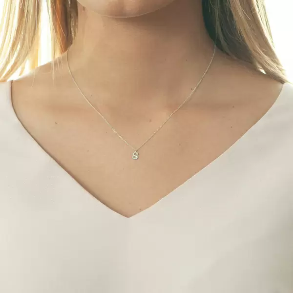 Leaf Jewelry Halskette Letter "S", 14 K Weißgold mit Diamanten Top Angebot