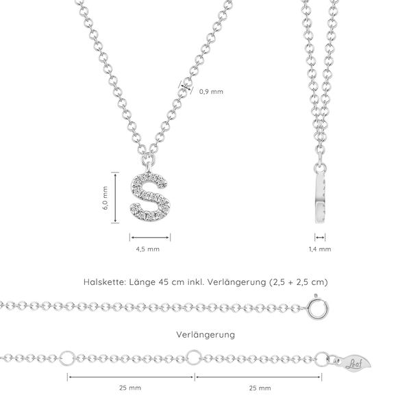 Leaf Jewelry Halskette Letter "S", 14 K Weißgold mit Diamanten Top Angebot