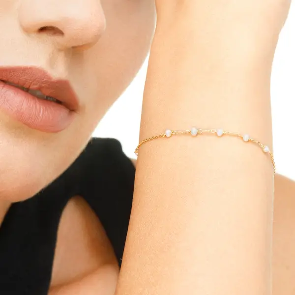 Leaf Jewelry Armkette White Pearls, 14 K Gelbgold Räumungsverkauf
