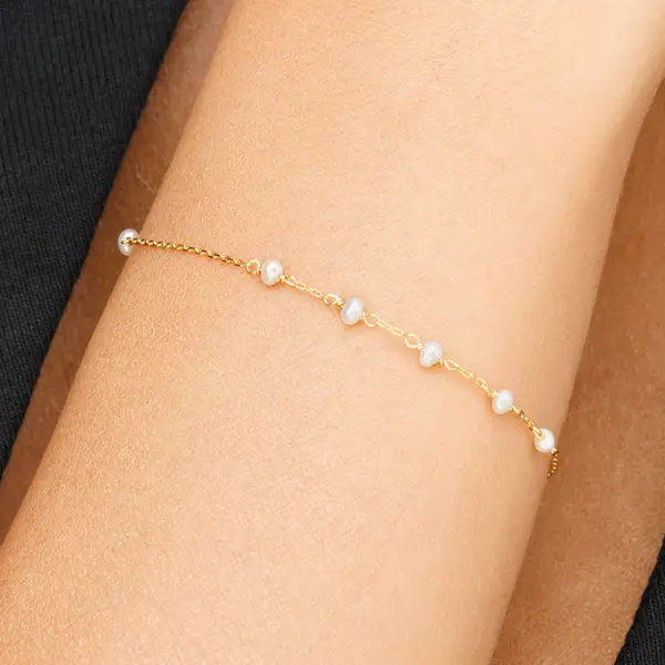 Leaf Jewelry Armkette White Pearls, 14 K Gelbgold Räumungsverkauf