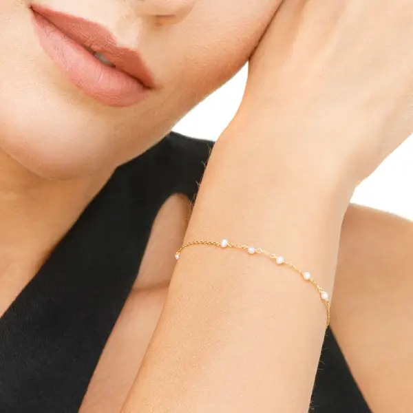 Leaf Jewelry Armkette White Pearls, 14 K Gelbgold Räumungsverkauf