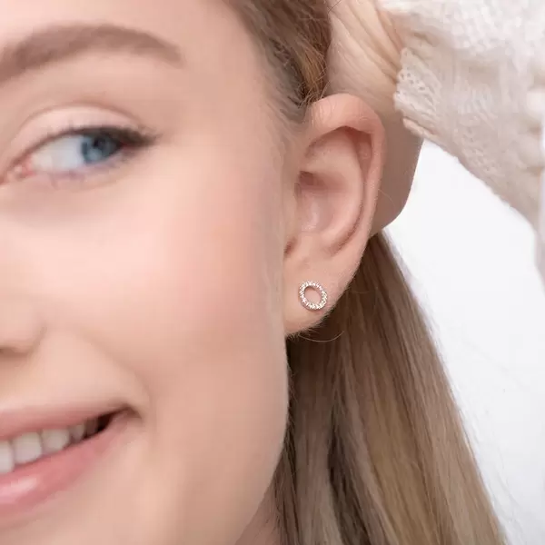 Leaf Jewelry Ohrringe Circle mit Diamanten, 18 K Weißgold Sonderangebote