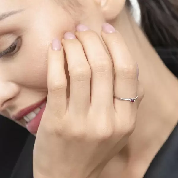 Leaf Jewelry Ring Cabochon, 14 K Weißgold, Rubin Kostenlose Rückgabe