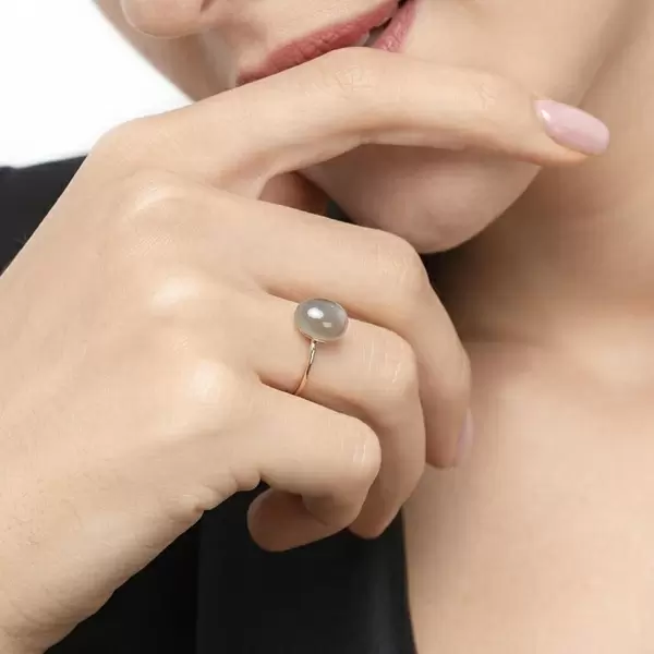 Leaf Jewelry Ring Cabochon II, 14 K Rosegold, Grauer Mondstein Bis zu 50% Rabatt