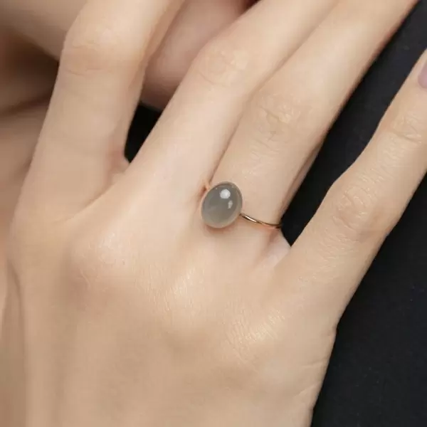 Leaf Jewelry Ring Cabochon II, 14 K Rosegold, Grauer Mondstein Bis zu 50% Rabatt
