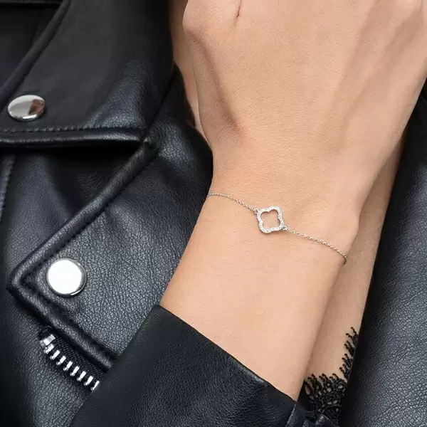 Leaf Jewelry Armkette Clover mit Diamanten, 18 K Weißgold Bis zu 55% Rabatt