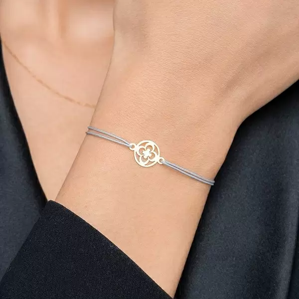 Leaf Jewelry Glücksbändchen Clover, 14 K Gelbgold, Grau Riesige Rabatte