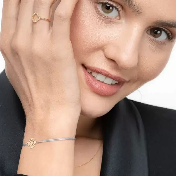 Leaf Jewelry Glücksbändchen Clover, 14 K Gelbgold, Grau Riesige Rabatte