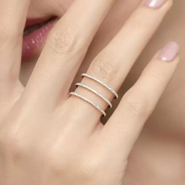 Leaf Jewelry Ring Triple mit Diamanten, 18 K Rosegold, Größe 46 Speichern exportieren