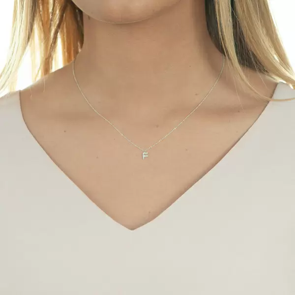 Leaf Jewelry Halskette Letter "F", 14 K Weißgold mit Diamanten Sonderangebot