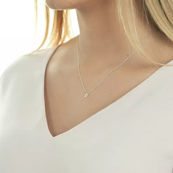 Leaf Jewelry Halskette Letter "F", 14 K Weißgold mit Diamanten Sonderangebot