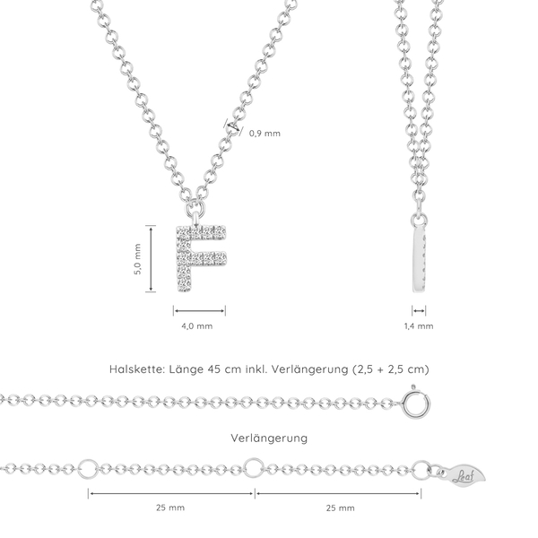 Leaf Jewelry Halskette Letter "F", 14 K Weißgold mit Diamanten Sonderangebot