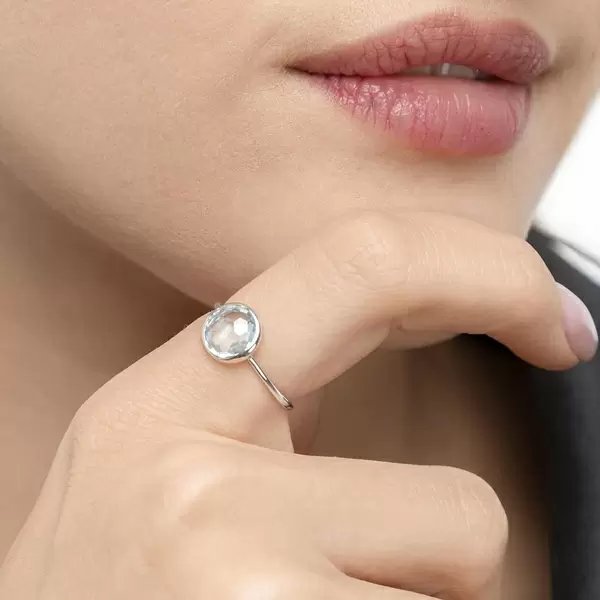 Leaf Jewelry Ring 14 K Weißgold, Blauer Topas Versandkostenfrei