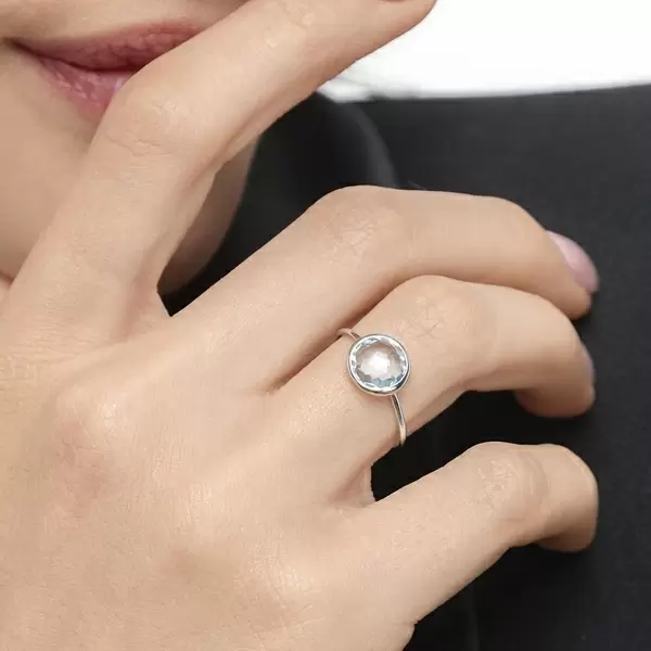 Leaf Jewelry Ring 14 K Weißgold, Blauer Topas Versandkostenfrei