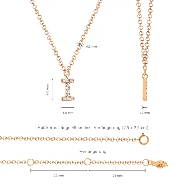 Leaf Jewelry Halskette Letter "I", 14 K Rosegold mit Diamanten Exklusivangebot