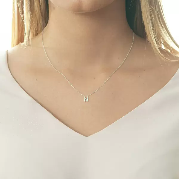 Leaf Jewelry Halskette Letter "N", 14 K Weißgold mit Diamanten Cyber Monday
