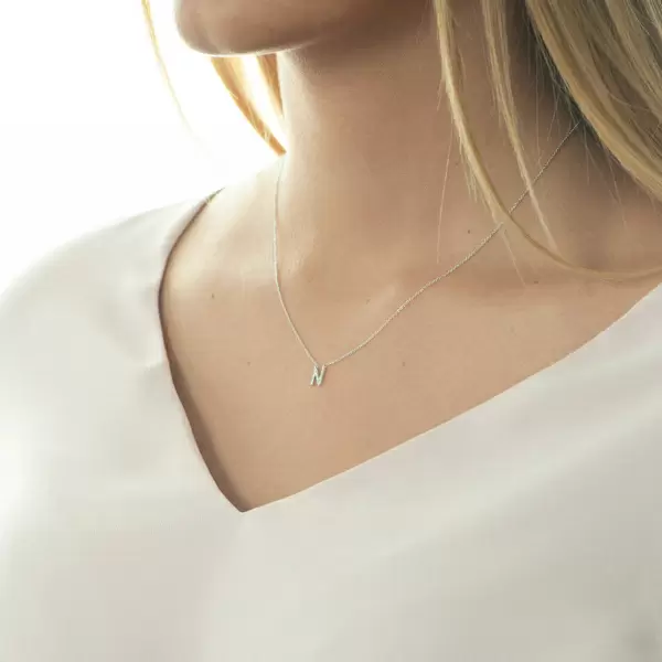 Leaf Jewelry Halskette Letter "N", 14 K Weißgold mit Diamanten Cyber Monday