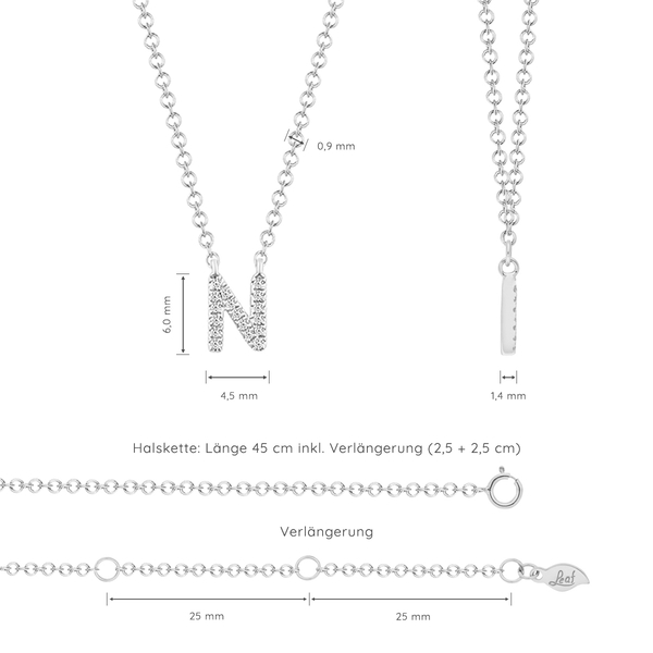 Leaf Jewelry Halskette Letter "N", 14 K Weißgold mit Diamanten Cyber Monday