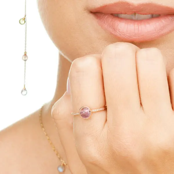 Leaf Jewelry Ring Amethyst mit Diamanten, 14K Rosegold, Gr.50 Räumungsverkauf